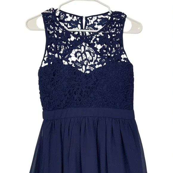 Lulus Navy Blue Lace Crochet Overlay Fit Flare Dress Womens Size S - Picture 2 of 6